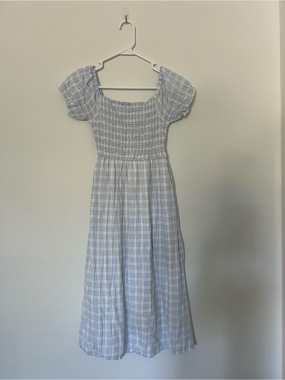 Light Blue Plaid Smocked Midi Dress - Jessica Simpson